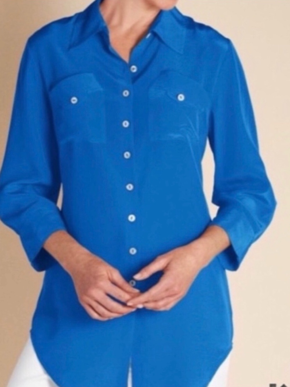 Soft Surroundings Sapphire Blue Button-Front Shirt